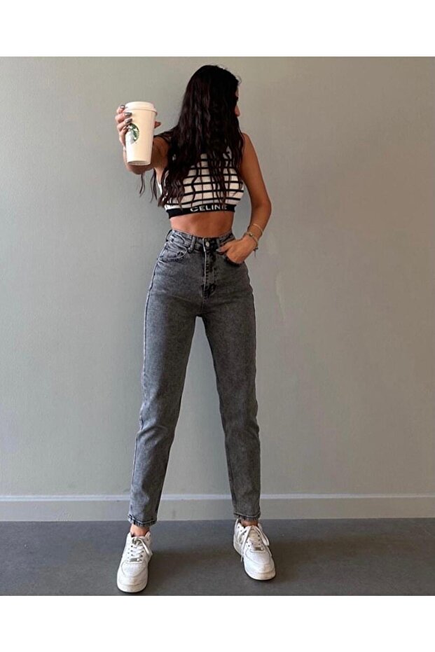 Black Snow Mom Jeans High Waist Stretchy