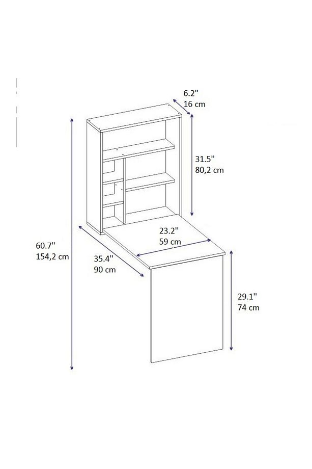 Sedir Raflı Duvara Monte Açılır Kapanır Çalışma Masası Antrasit - Sedir - 7
