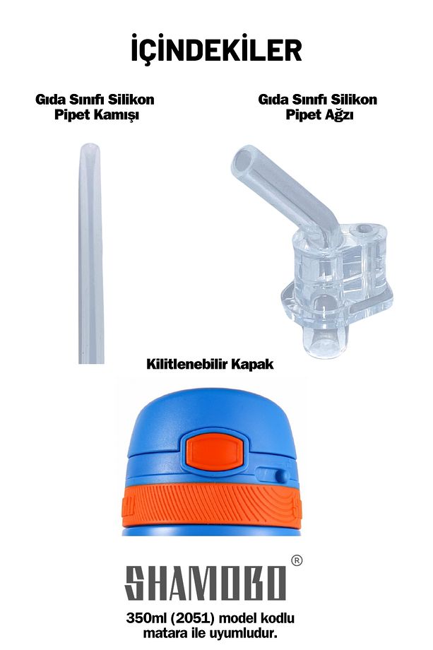 350ml Çocuk Paslanmaz Çelik Termos için Ekonomik Yedek Kapak ve Pipet Seti - 2