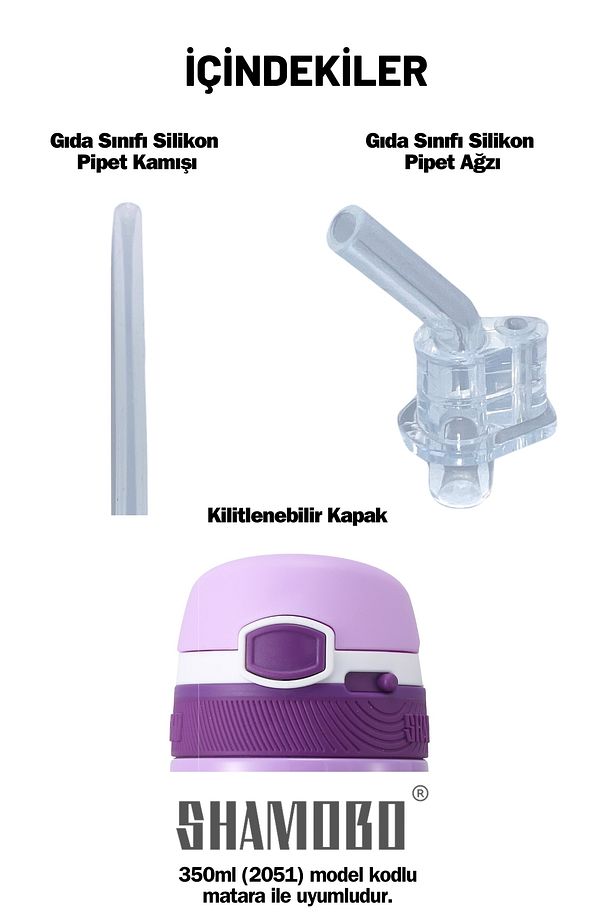 350ml Çocuk Paslanmaz Çelik Termos için Ekonomik Yedek Kapak ve Pipet Seti - 2