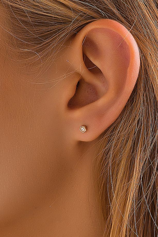 14 Ayar Altın Tragus Küpe Geometrik Tektaş Vidalı - 5