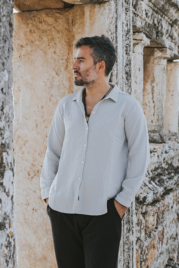 Ricco Muslin Men's Shirt Gray