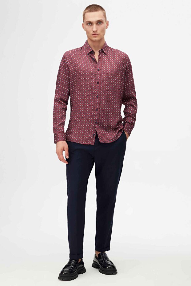 Slim Fit Bordo Gömlek - 4