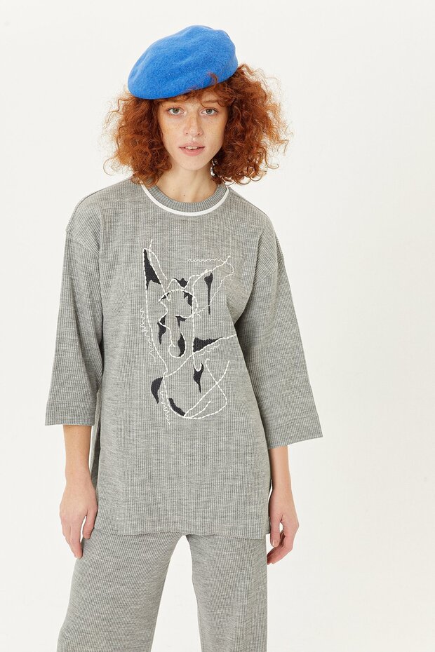 Nakışlı Triko Bluz - 1