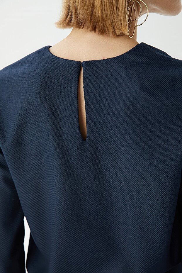 Uzun Kollu Lacivert Basic Bluz - 6
