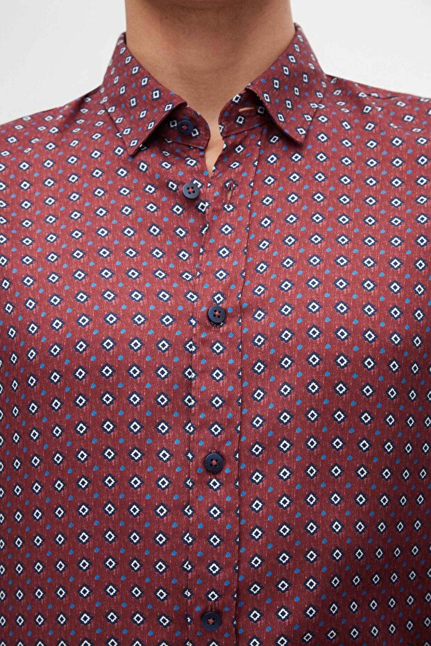 Slim Fit Bordo Gömlek - 2