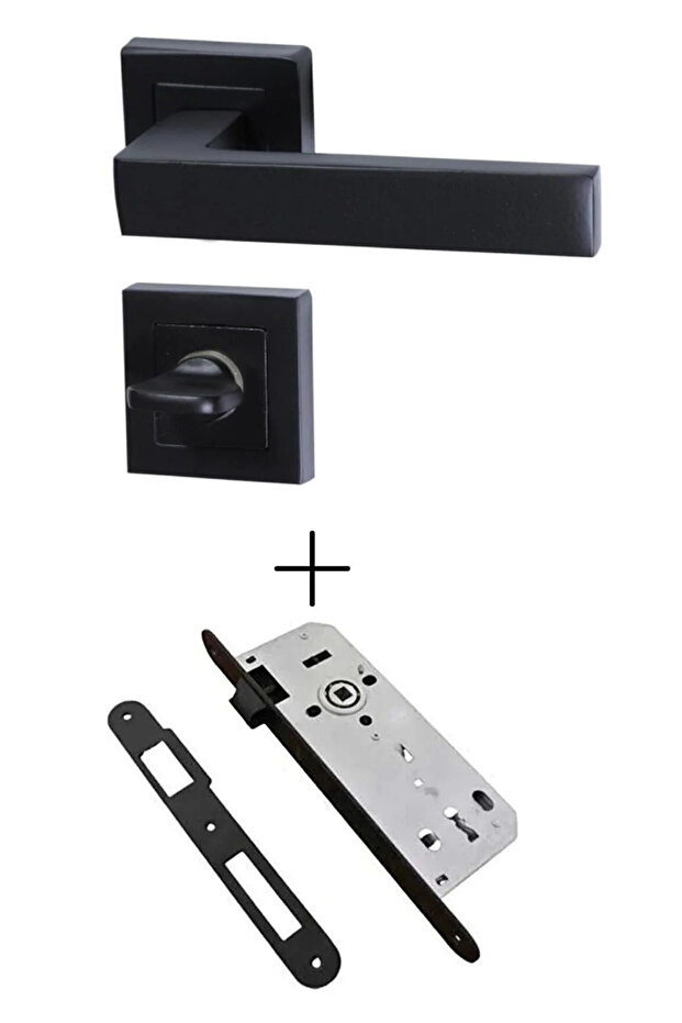 Avanti (WC TİPİ) Mat Siyah Kare Rozetli Kapı Kolu / 40 Mm Wc Kapı Kilidi / Kol Kilit Set - 1