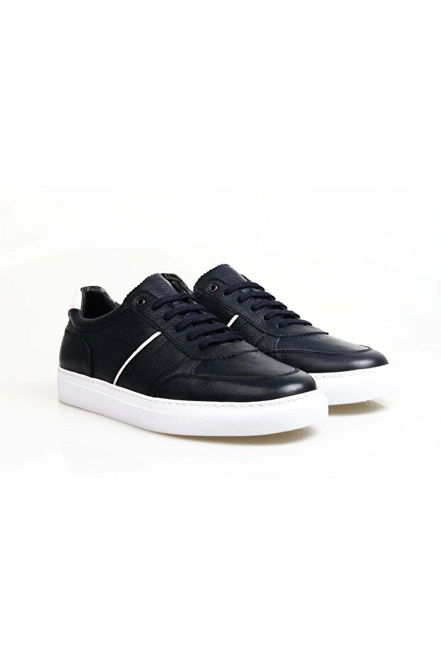 Dark Blue Color Lace-Up Genuine Leather Men's Shoes