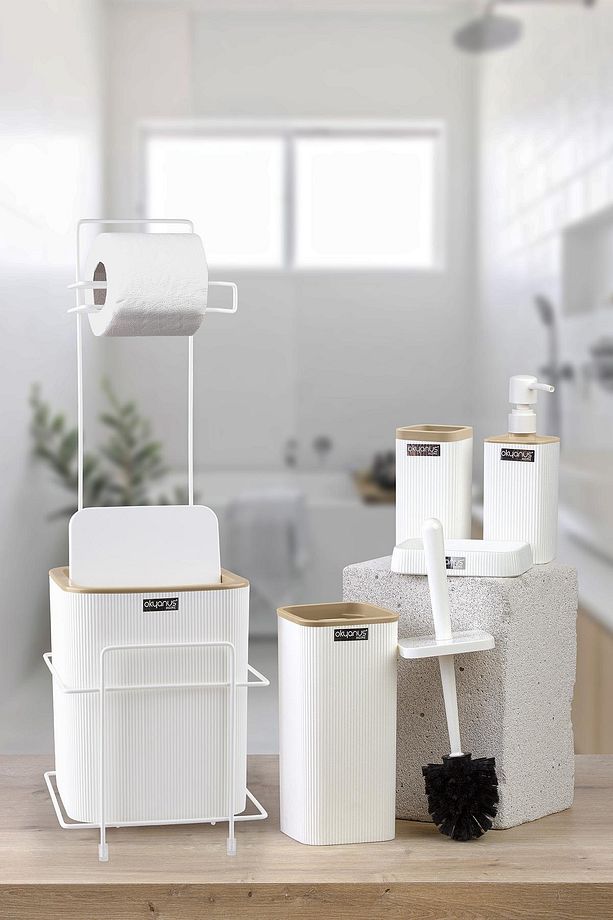 Beyaz Kare Mina Due Standlı Wc Kağıtlık Ve 6 Parça Banyo Seti - 2