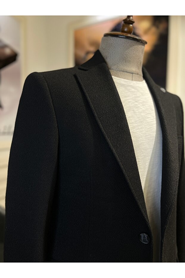Karlofça Slim Fit Siyah Örme Ceket - 3