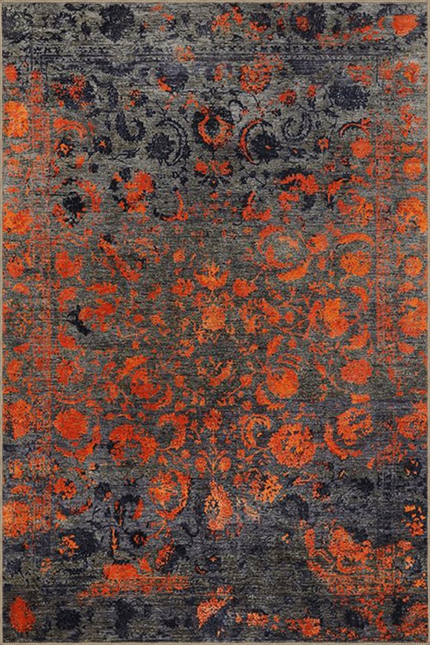Gray Orange Themed Traditional Motif Patterned Vintage Decorative Carpet 4875