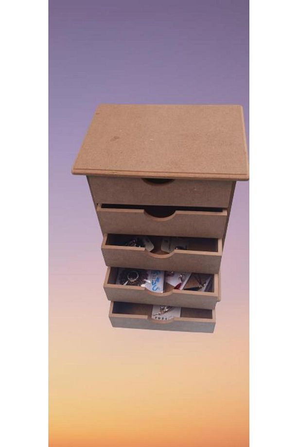 Hobi Erdl 90038 Dekoratif Takı Şifonyeri 5 Çekmece Model Ham Ahşap Mdf El Yapımı - 1