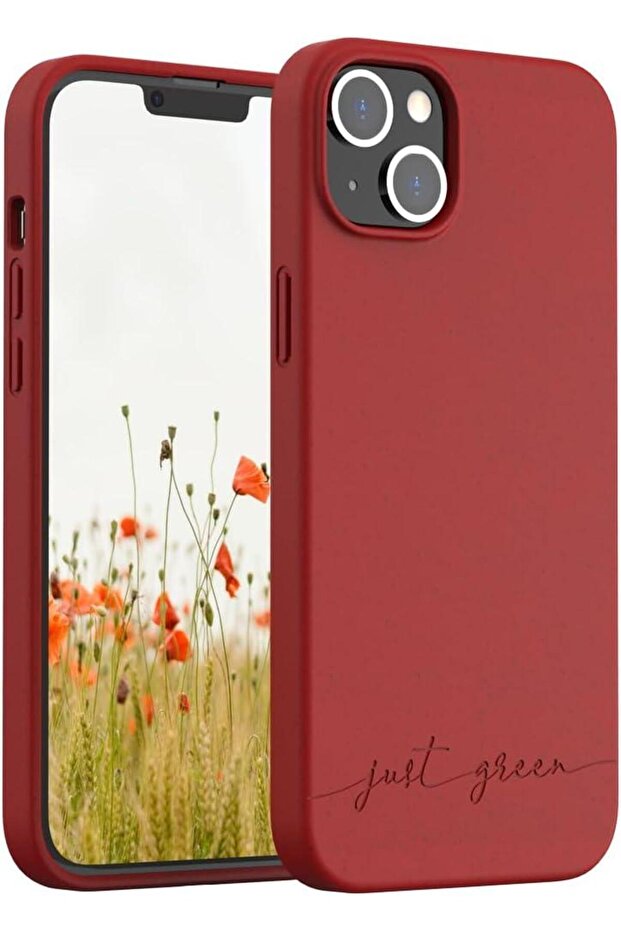 Just green eco-designed case for iphone 14 Plus, Natural red