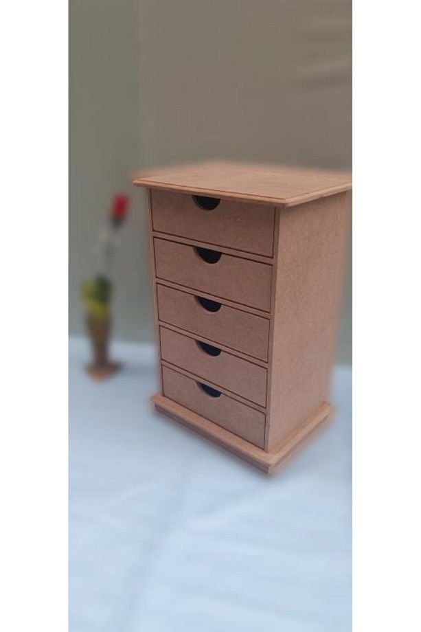 Hobi Erdl 90038 Dekoratif Takı Şifonyeri 5 Çekmece Model Ham Ahşap Mdf El Yapımı - 9