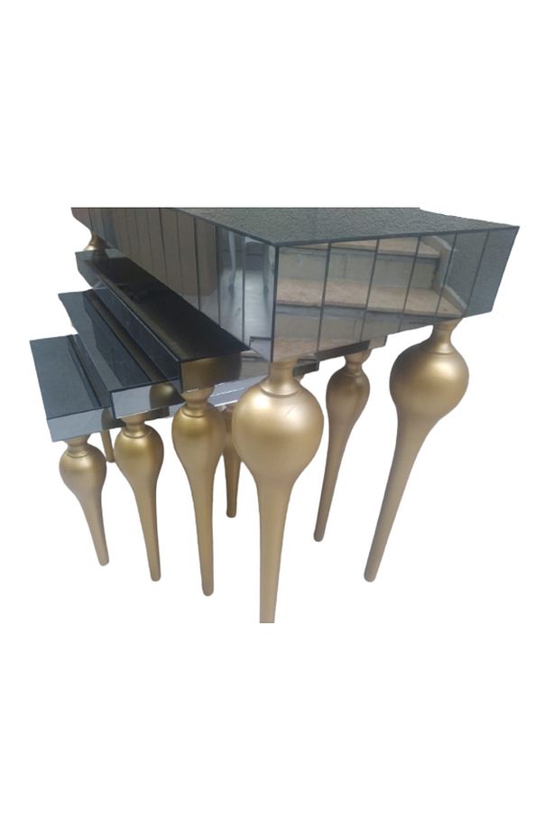 Dresuar-zigon 12387 Tombul Ayak Model Kayın Mdf Tabla Gold Boya Füme Cam Kaplam - 7