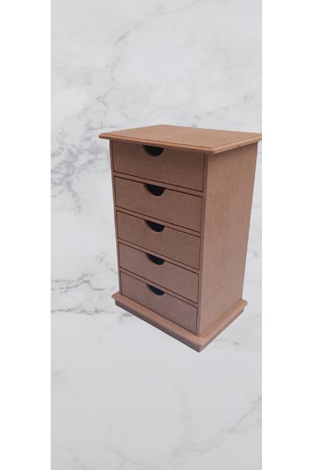 Hobi Erdl 90038 Dekoratif Takı Şifonyeri 5 Çekmece Model Ham Ahşap Mdf El Yapımı - 8