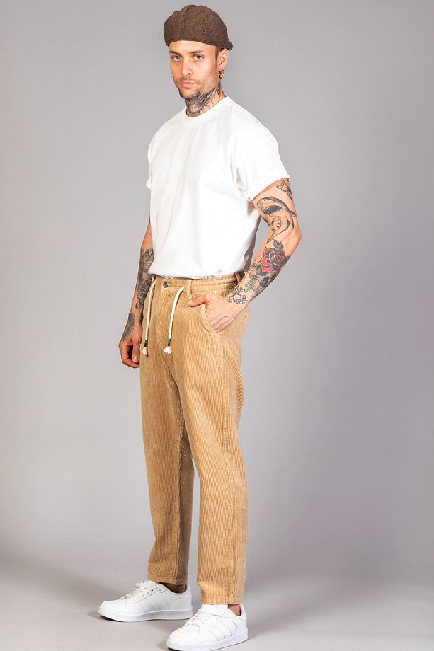 Erkek Balmumu Baggy Fit Rahat Kalıp Kadife Pantolon - 6
