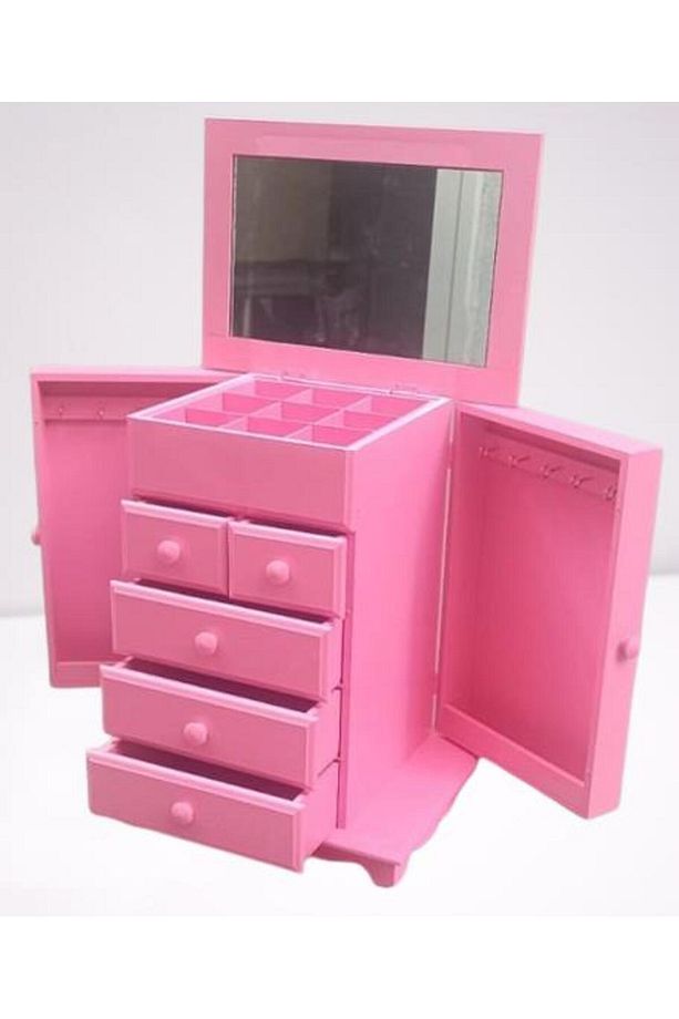 Hobi Adn 90389 Takı Kutu Makyaj Şifonyer Model 9çekmece Parlak Pembe Ahşap Mdf - 5