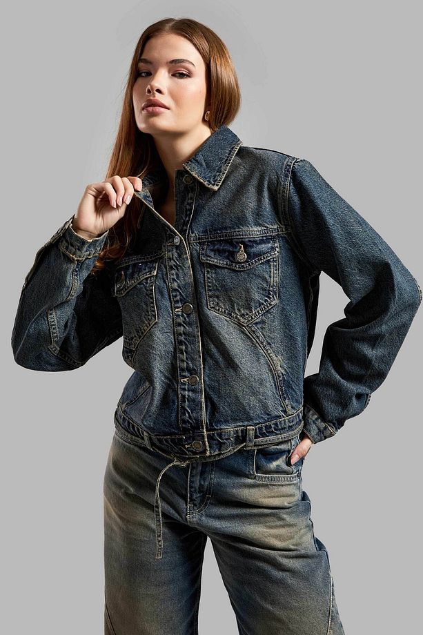 Kadın T.Kot Rengi 2w48 Bol Kesim Crop Denim Ceket - 6
