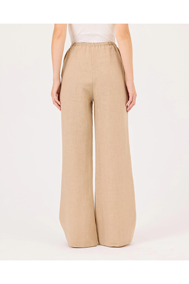 Elastik Bel Keten Pantolon - 7