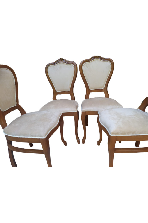 Sandalye 18485 Ceviz Klasik Model Kayın Aslan Ayak Oyma Ceviz Babayface Kumaş - 3