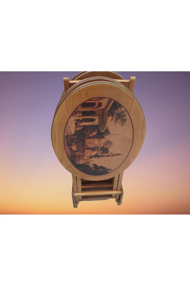 Çanta Zigon18207 Oval Resimli Klasik Model Kayın Ayak Parlak Ceviz Nature El Yapı - 3