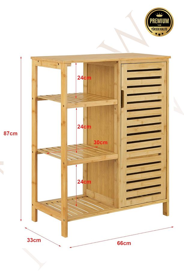 Bambu Masif 3 Raflı Tek Kapaklı Çok Amaçlı Düzenleyici organizer dolap - 3