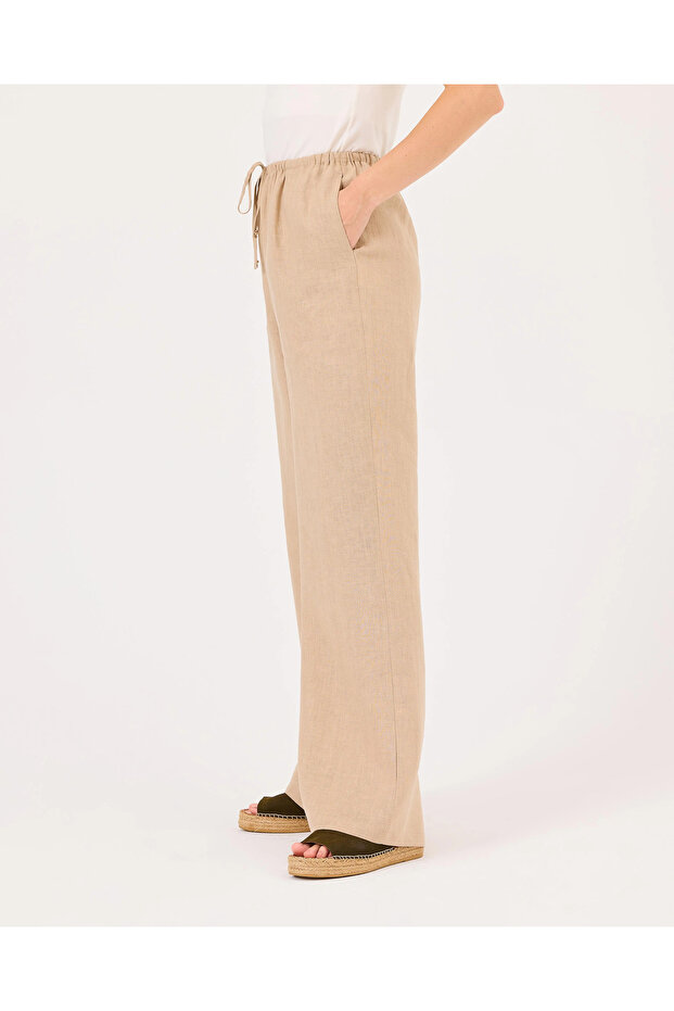 Elastik Bel Keten Pantolon - 5