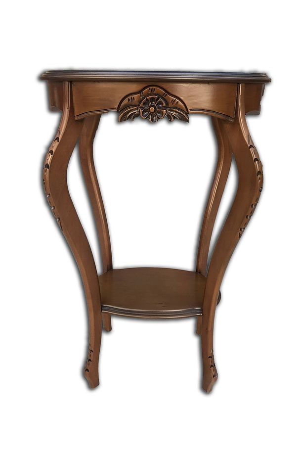Fiskos Çiçeklik 12568 Oyma Oval Model Kayın Ayak Parlak Ceviz Mdf Tabla El Yapım - 2