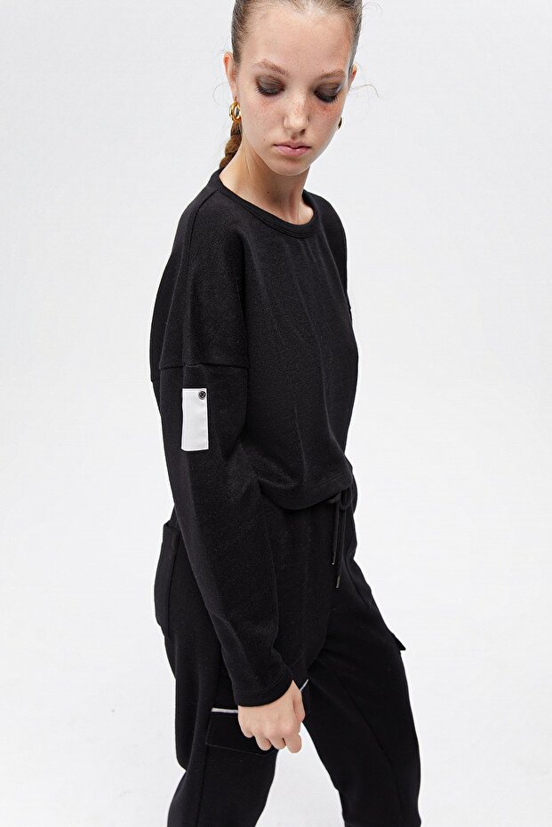 Siyah Basic Kısa Sweatshirt - 3