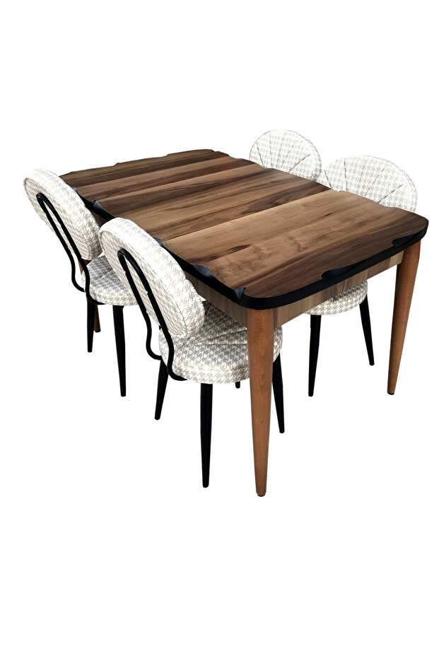 Sandalye-masa 12490 Midye Kayn Retro Ayak Kütük Desen Metal Siyah Boya Örgü Kumaş - 1