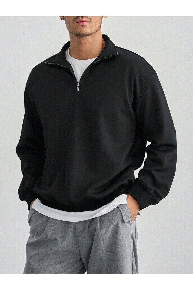 Men's Stand Collar Zippered Sweatshirt