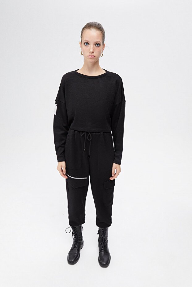 Siyah Basic Kısa Sweatshirt - 2