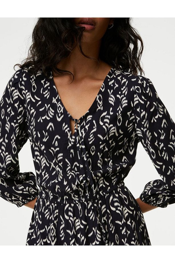 Regular Fit Desenli Midi Elbise - 2