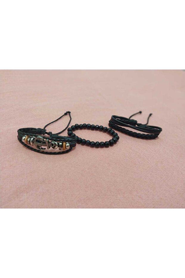 Leather Bracelet Anchor Figured Set of Three