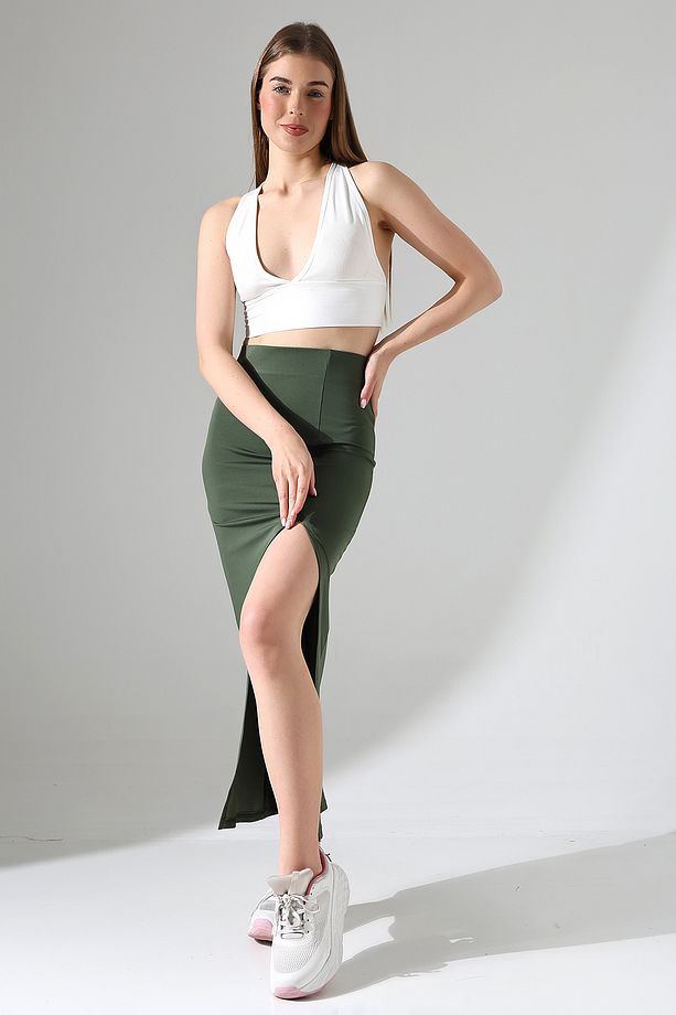 Dalgıç Kumaş Yırtmaçlı Uzun Etek Maxi Boy 92 Cm - 3