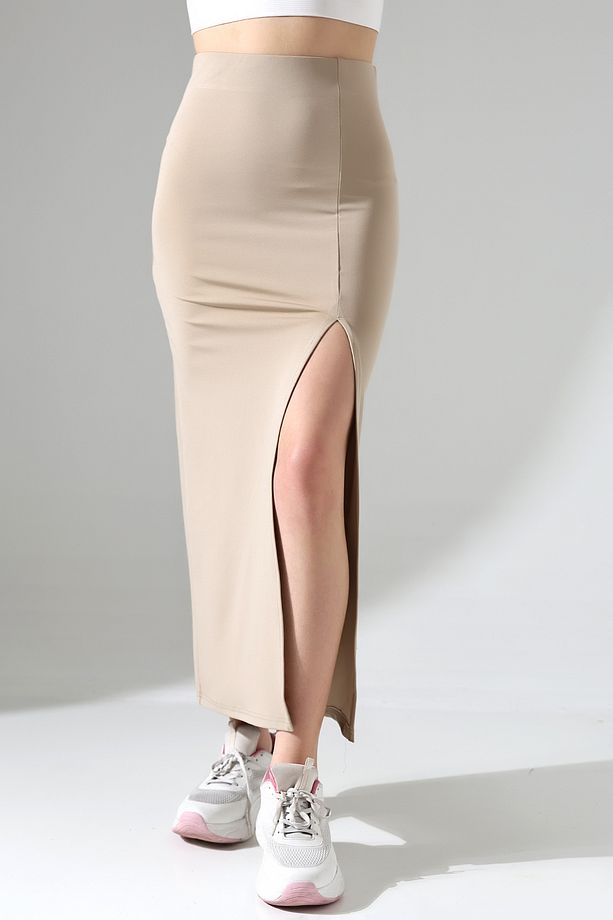 Dalgıç Kumaş Yırtmaçlı Uzun Etek Maxi Boy 92 Cm - 6