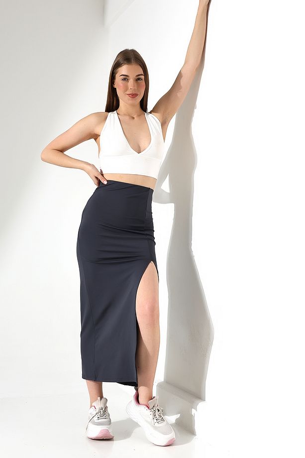 Dalgıç Kumaş Yırtmaçlı Uzun Etek Maxi Boy 92 Cm - 5