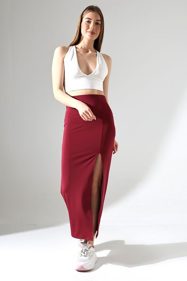 Dalgıç Kumaş Yırtmaçlı Uzun Etek Maxi Boy 92 Cm - 4
