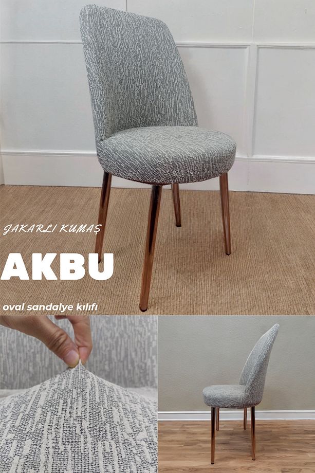 Jakarli Kumaş Sandalye Örtüsü , Oval Sandalye Kılıfı , Çubuk Desen (1 ADET) - 2