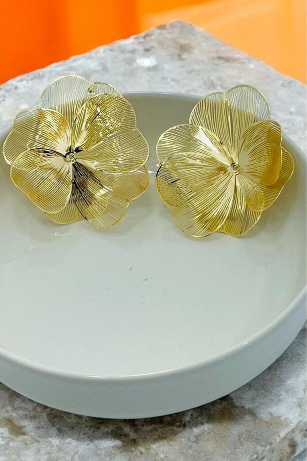 fligram çiçek modeli küpe gold kaplama 0120 - 2