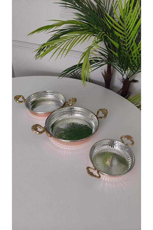 Lux Pure Copper Sahan Forged Pan Set of 3 14-16-18 cm
