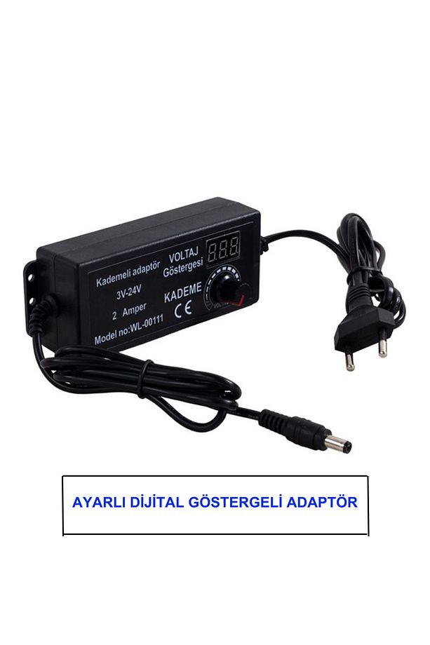 3 Volt - 24 Volt 2 Amper 5.5*2.5 Standart Uçlu Digital Ekranlı Ayarlı Kademeli Adaptör Dijital Ekran - 1