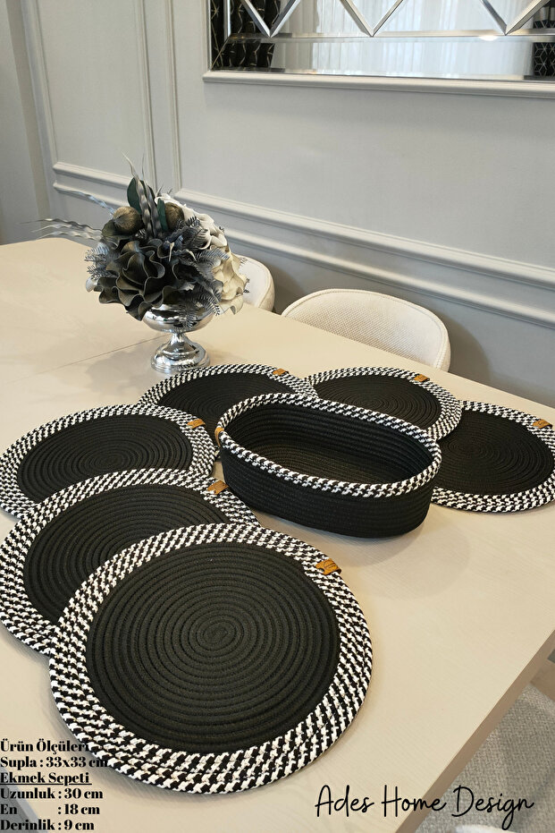 Jute, American Service Set, 6 Plates, 1 Bread Basket, Plate Mat, Plate Set, Modern Lux Presentation