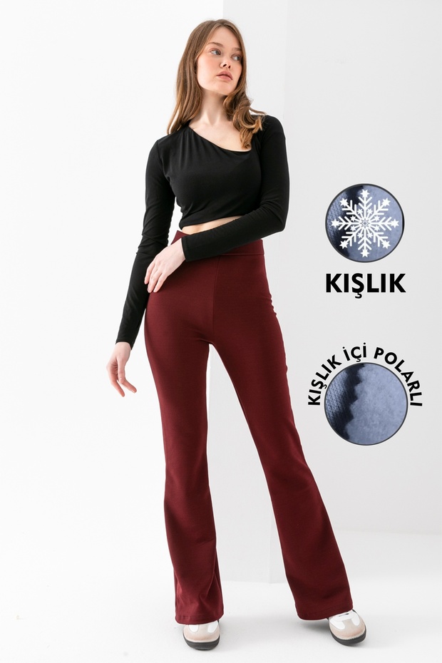Women's Burgundy Winter Fleece-Lined High-Waisted Lycra Slimming Leggings Pants