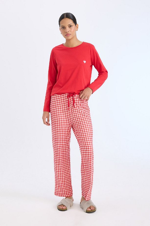 Fall in Love Pijama Takımı Regular Fit Uzun Kollu Üst Kareli Uzun Alt D2303AX24WN - 2