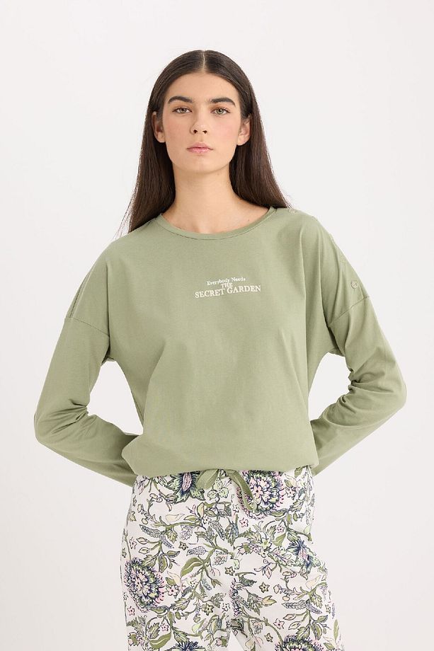 Fall in Love Pijama Takımı Regular Fit Uzun Kollu Baskılı Üst Desenli Uzun Alt E2893AX24AU - 4