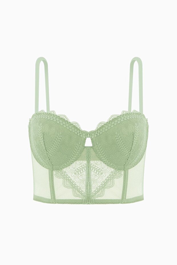 Fashion 2501 Rosali Soft Push up Padded Lace Bustier Bra Green