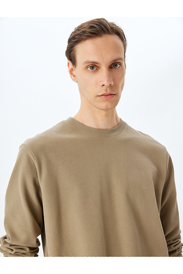 Bisiklet Yaka Pamuklu İnterlok Kumaş Basic Sweatshirt - 2