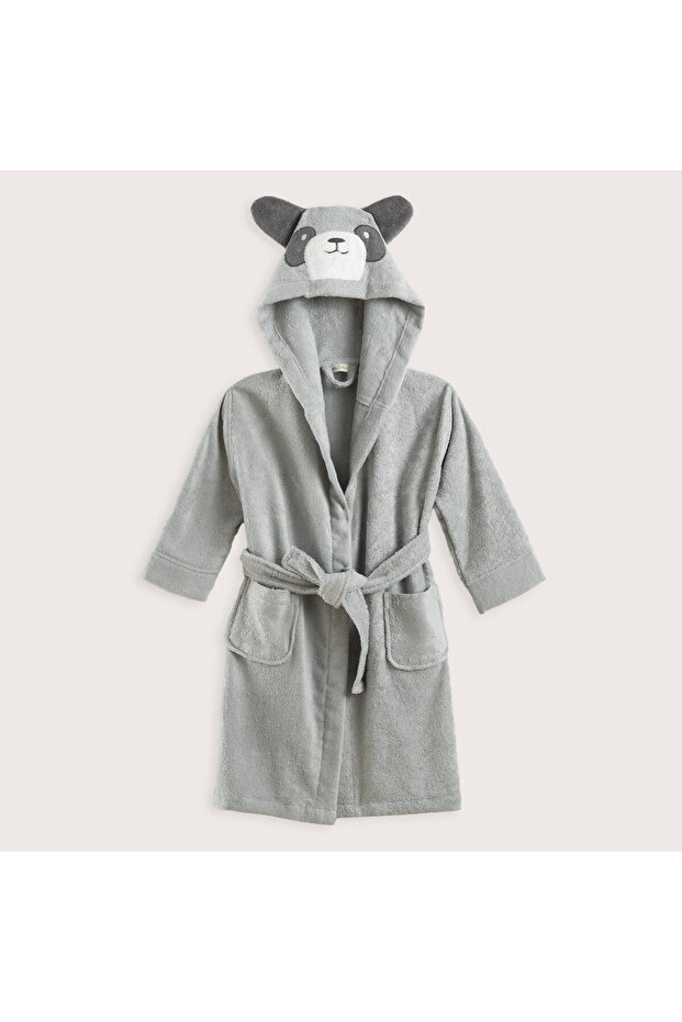 Panda Kapüşonlu Bornoz Gri - 1